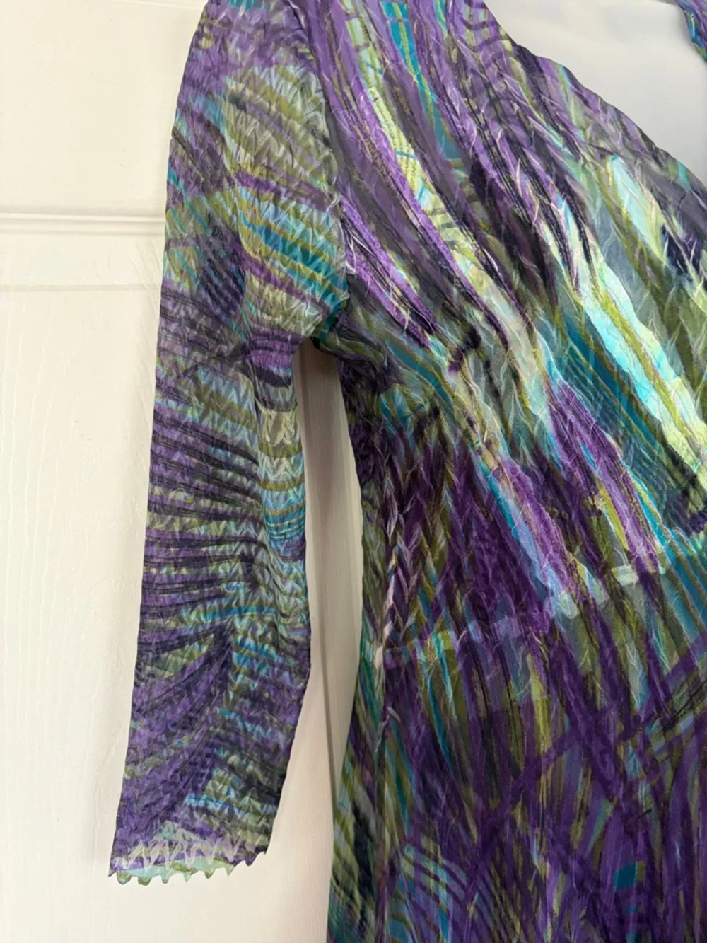 Komarov Part Dress Midi 3/4 Sleeve Charmeuse Dress Purple Green size Small - Picture 3 of 16